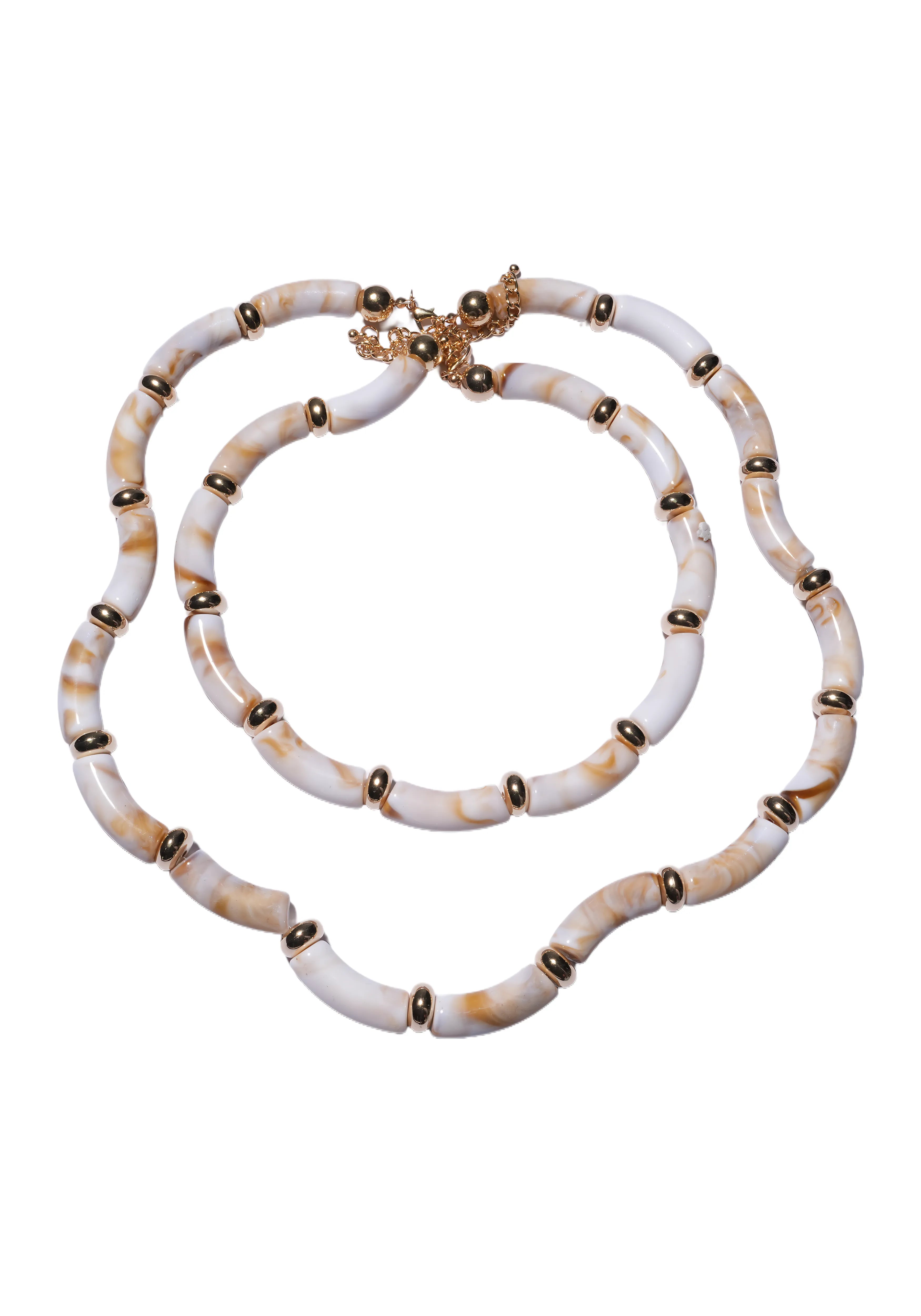 LUSTRA WAVE — Glossy Curved Bead Necklace