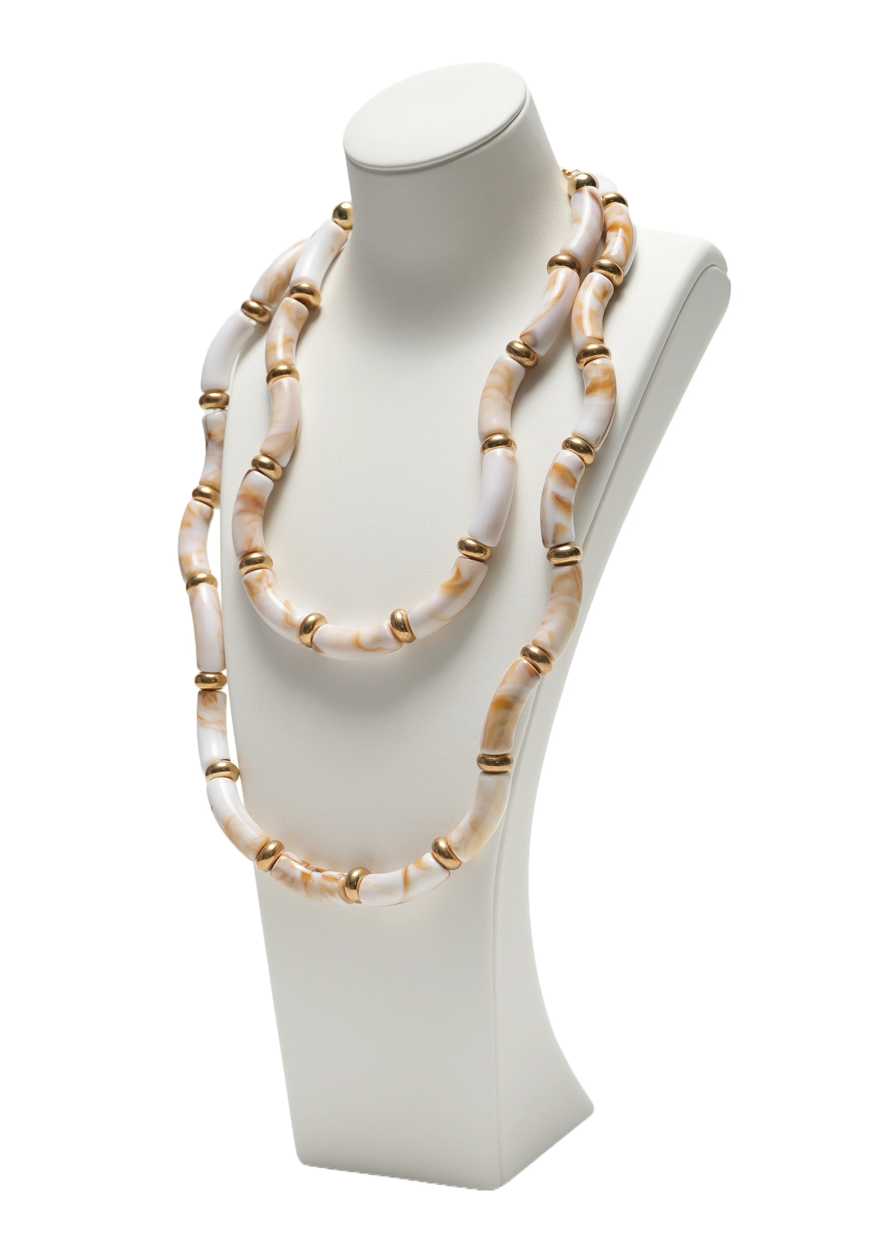 LUSTRA WAVE — Glossy Curved Bead Necklace