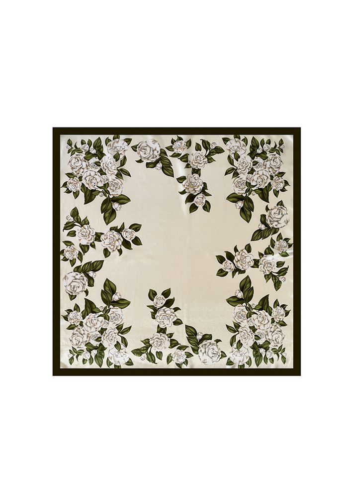 BLOOMING SERENITY — Gardenia Border Satin Scarf