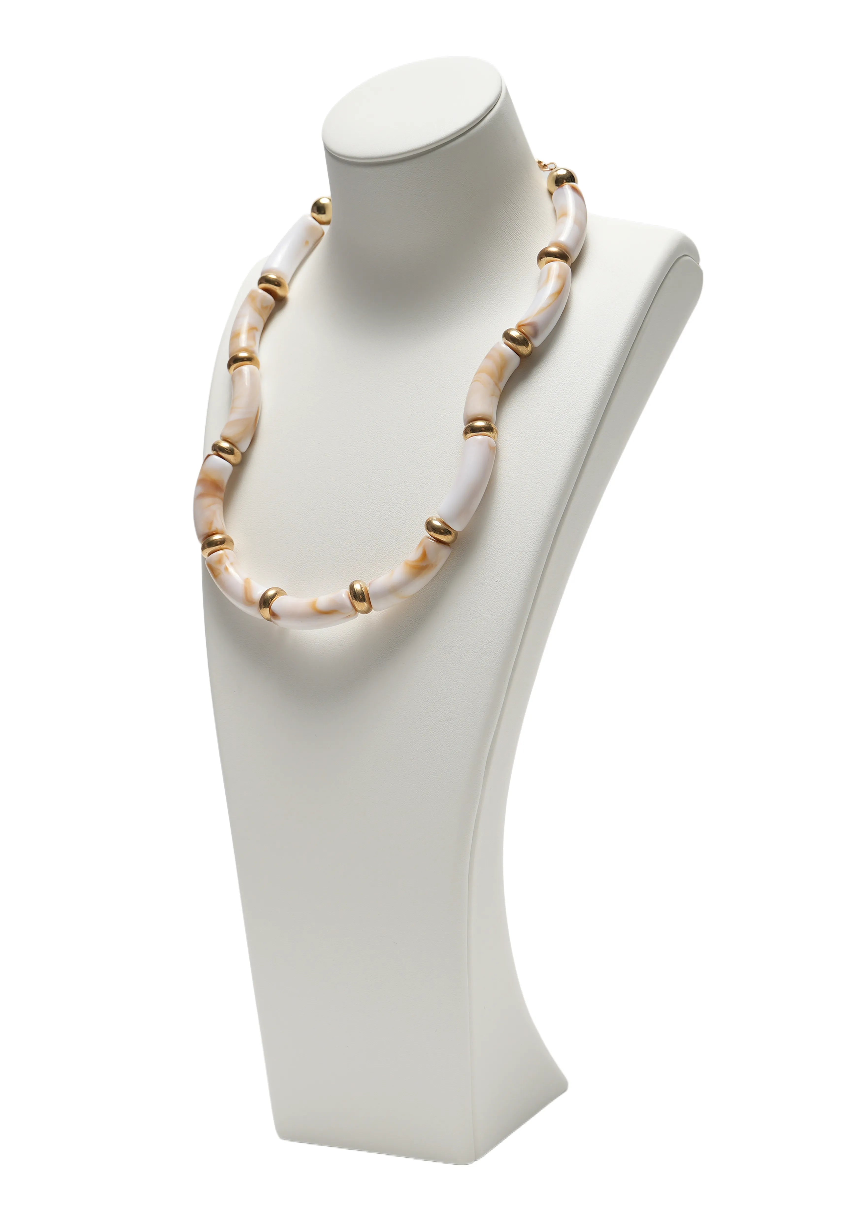 LUSTRA WAVE — Glossy Curved Bead Necklace