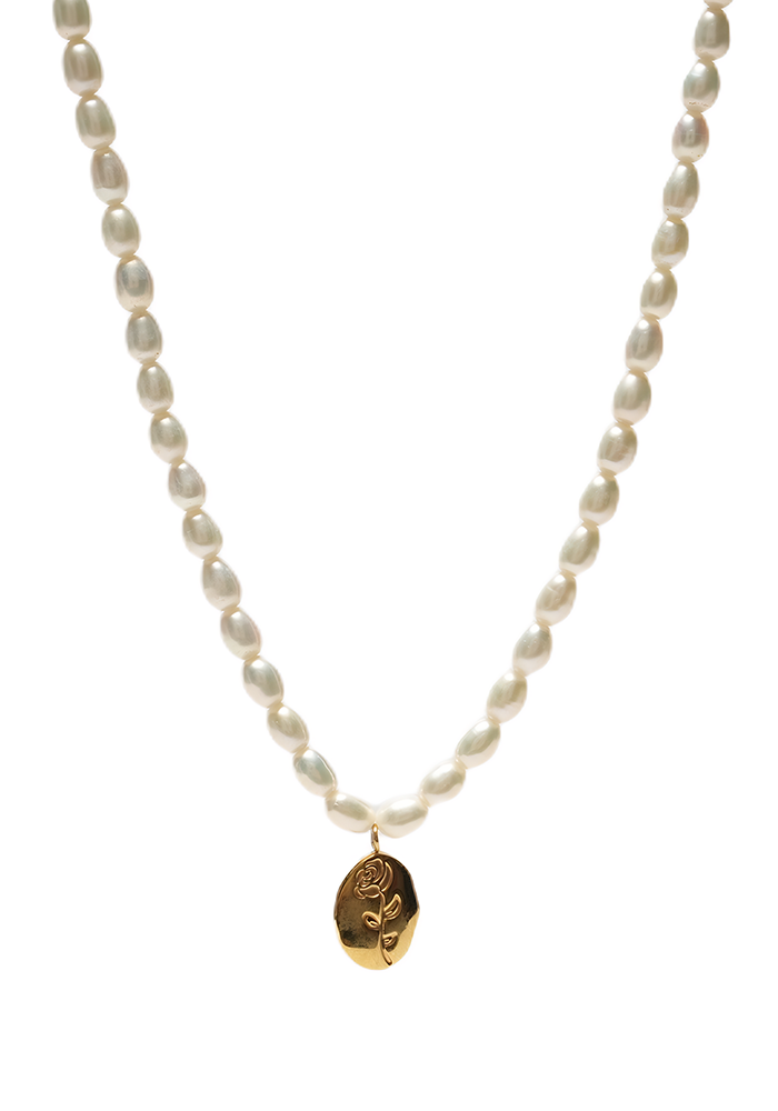 FLORET — Pearl Necklace with Gold Medallion