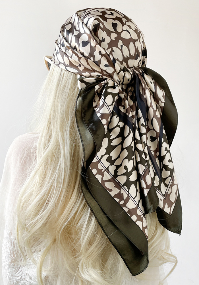 PETAL VEIL — Abstract Leaf Print Satin Scarf