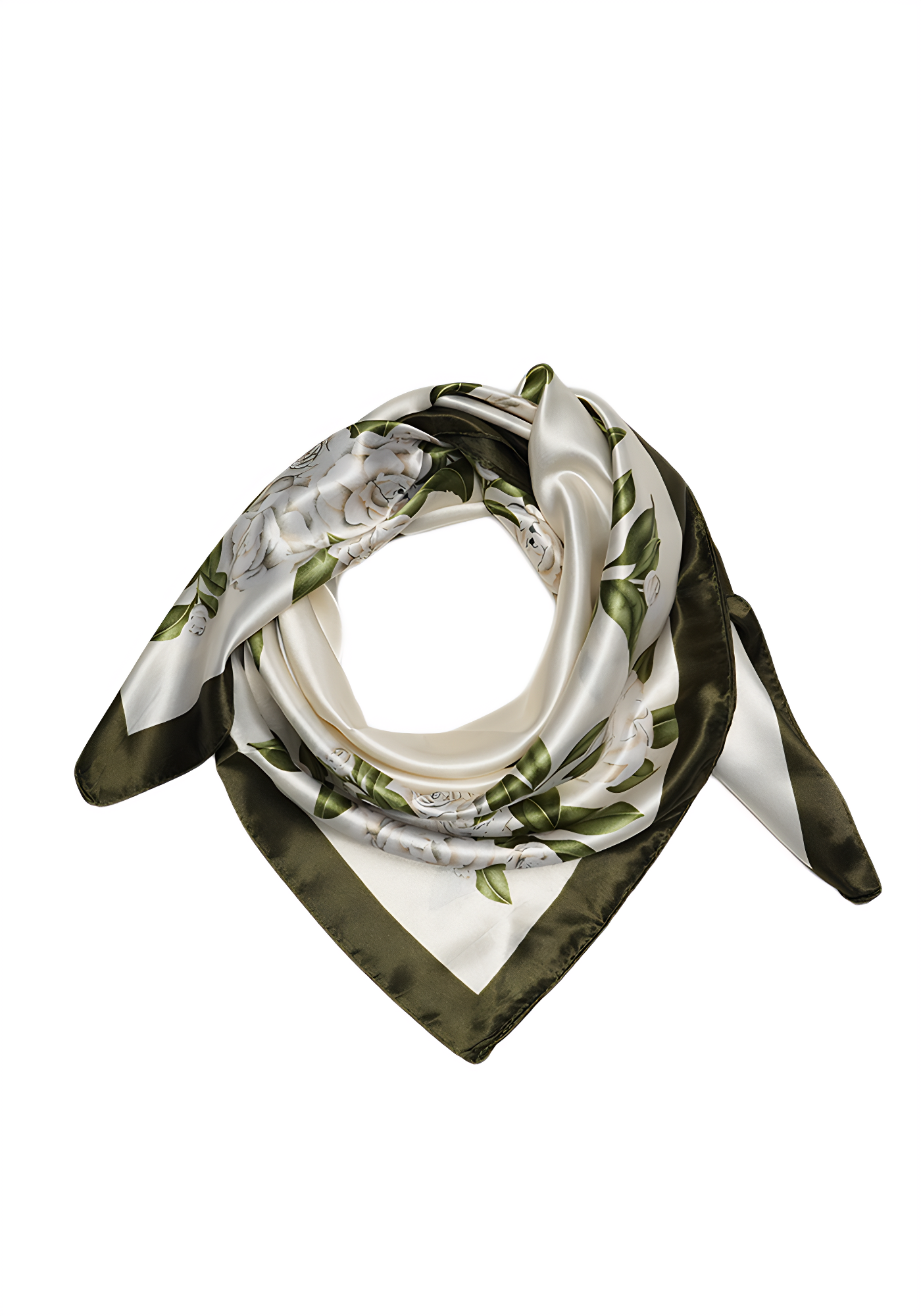 BLOOMING SERENITY — Gardenia Border Satin Scarf