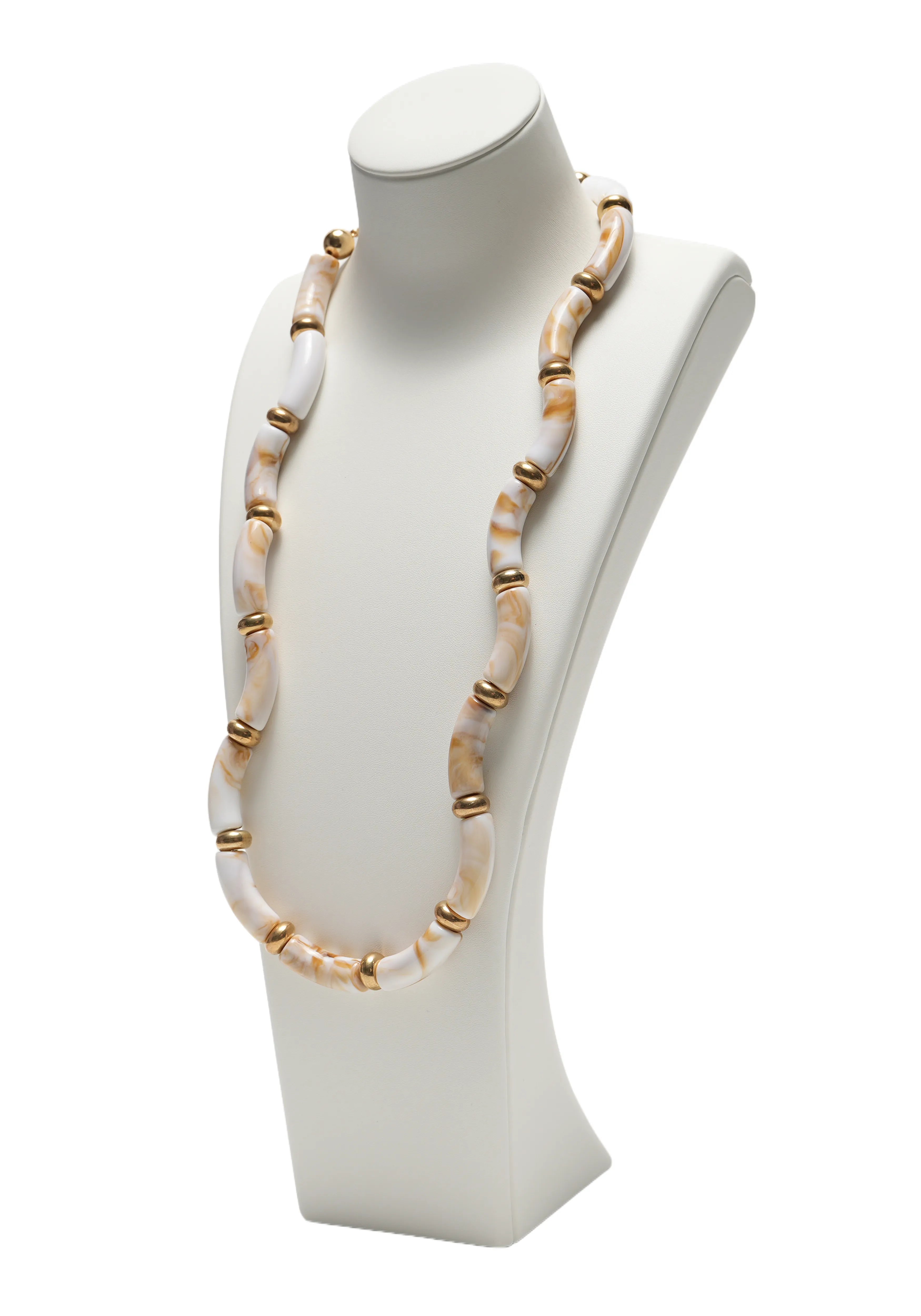 LUSTRA WAVE — Glossy Curved Bead Necklace