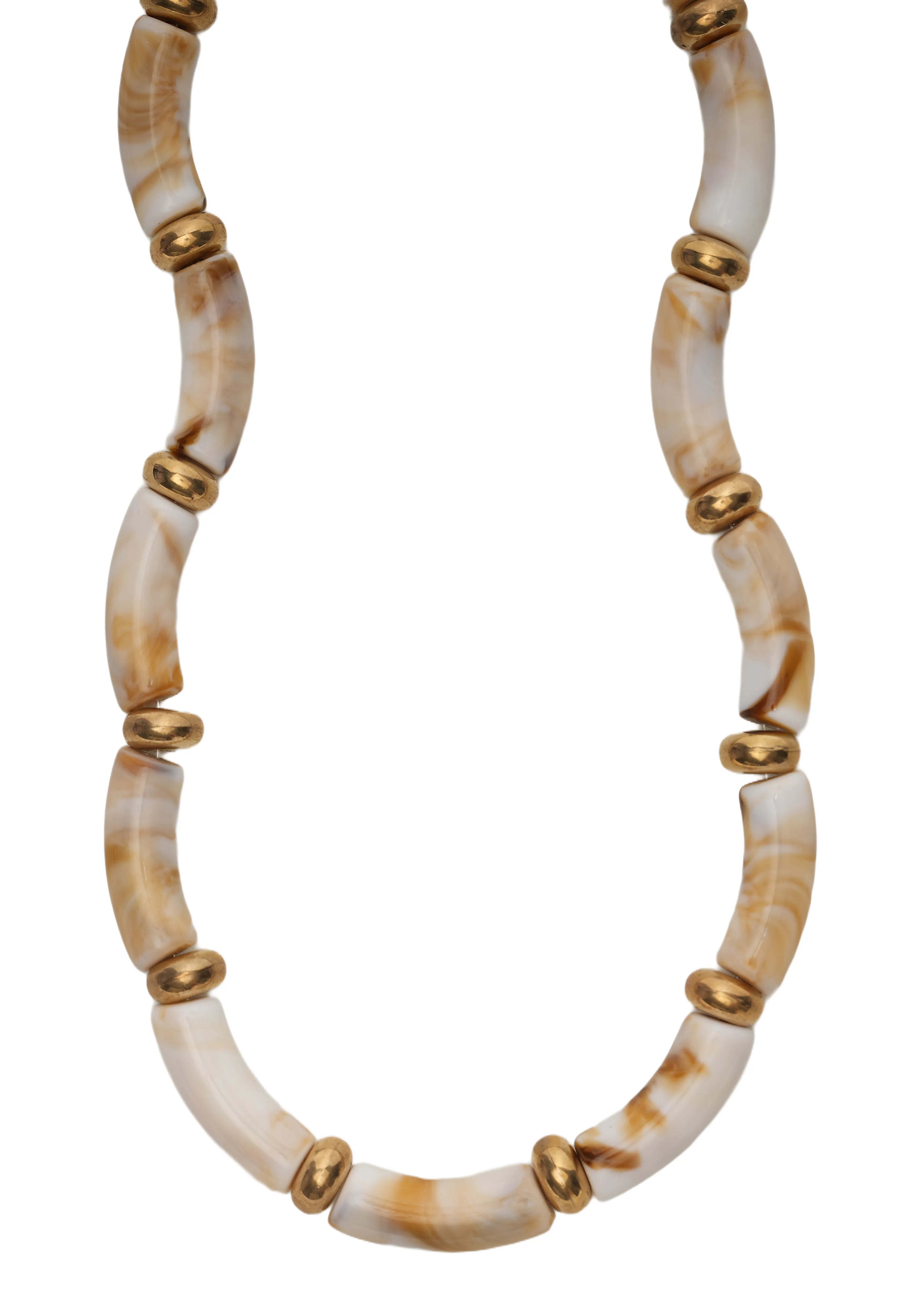 LUSTRA WAVE — Glossy Curved Bead Necklace