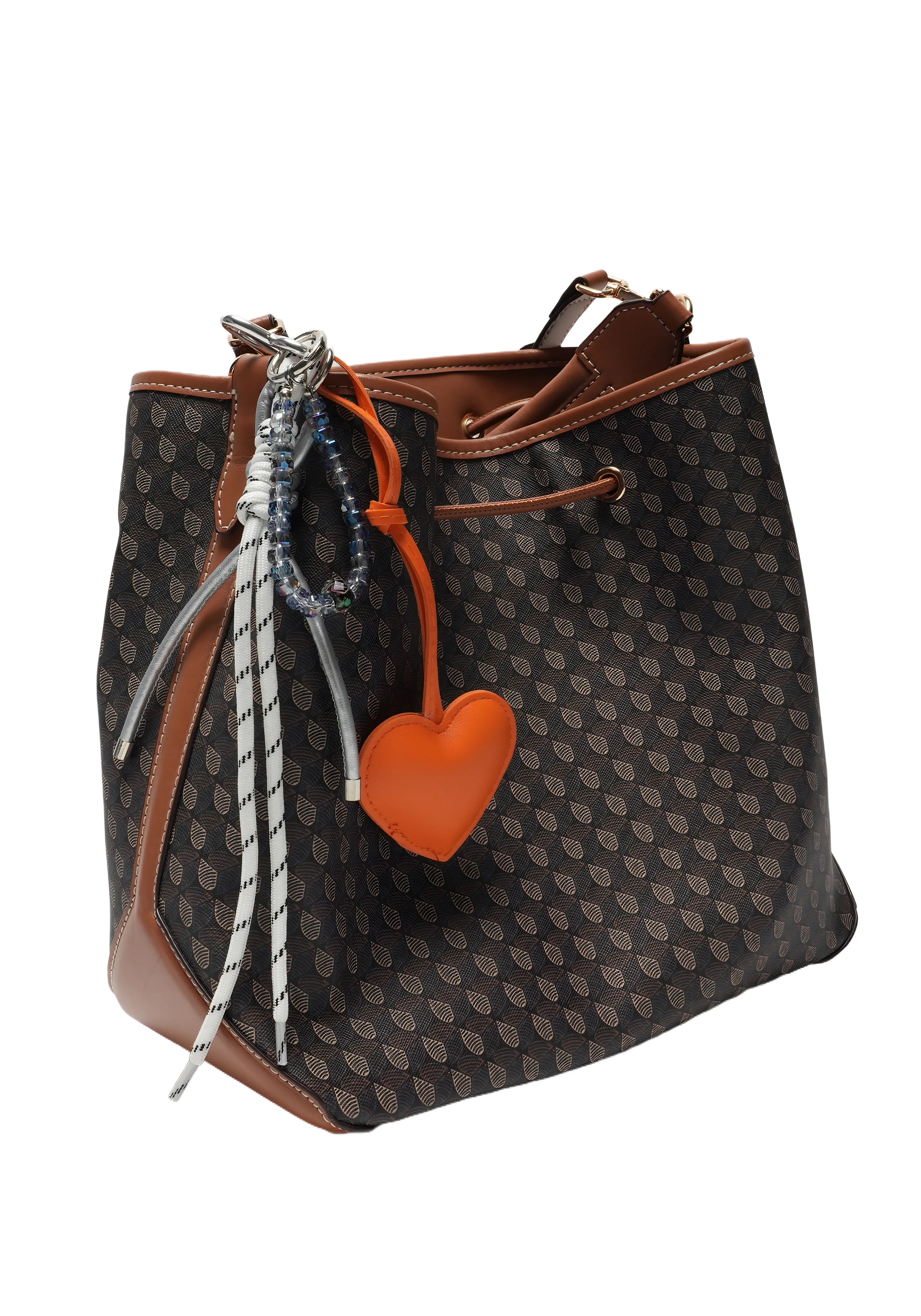 HEART LOOP — Leather Heart Charm & Beaded Carabiner Strap