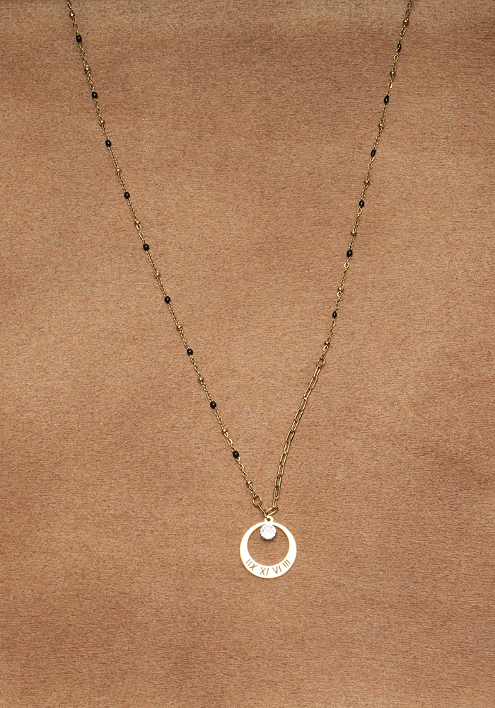 ROMA TIME — Engraved Ring Pendant Necklace